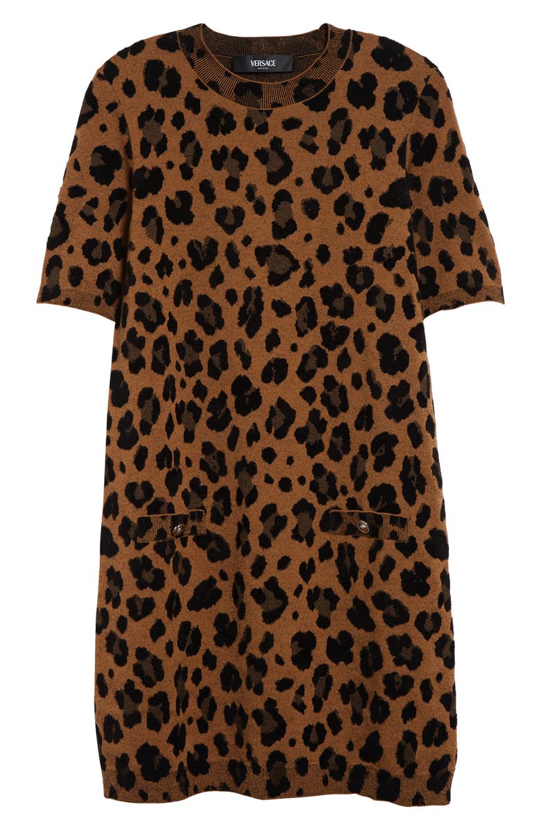 Versace Leopard Jacquard Sweater Dress, Alternate, color, 