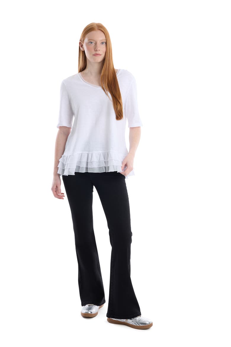 V-Neck Elbow Sleeve Mixed Media Tee, Alternate, color, White