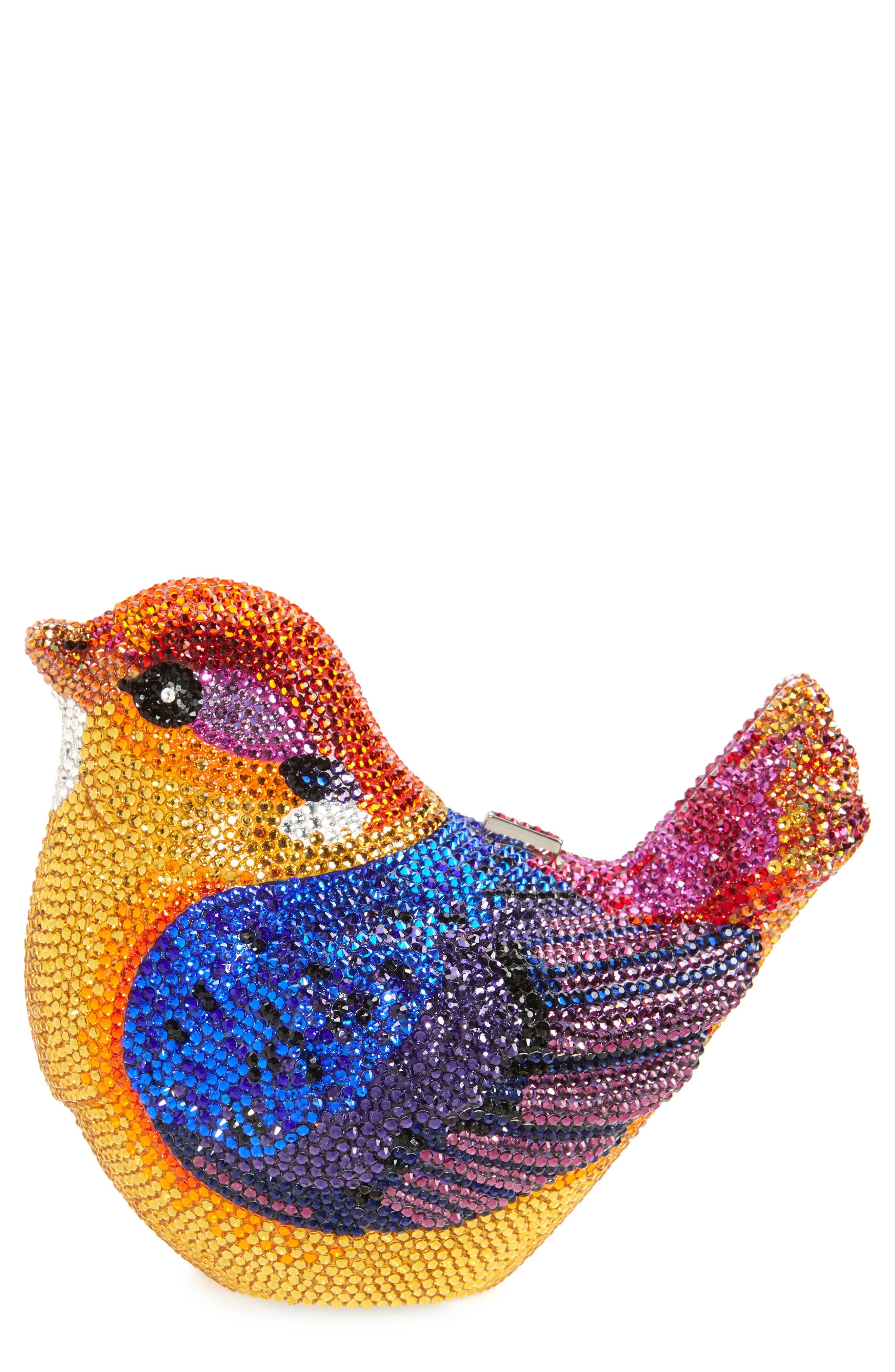 Judith Leiber Bird Kingfisher Crystal Embellished Clutch, Main, color, 