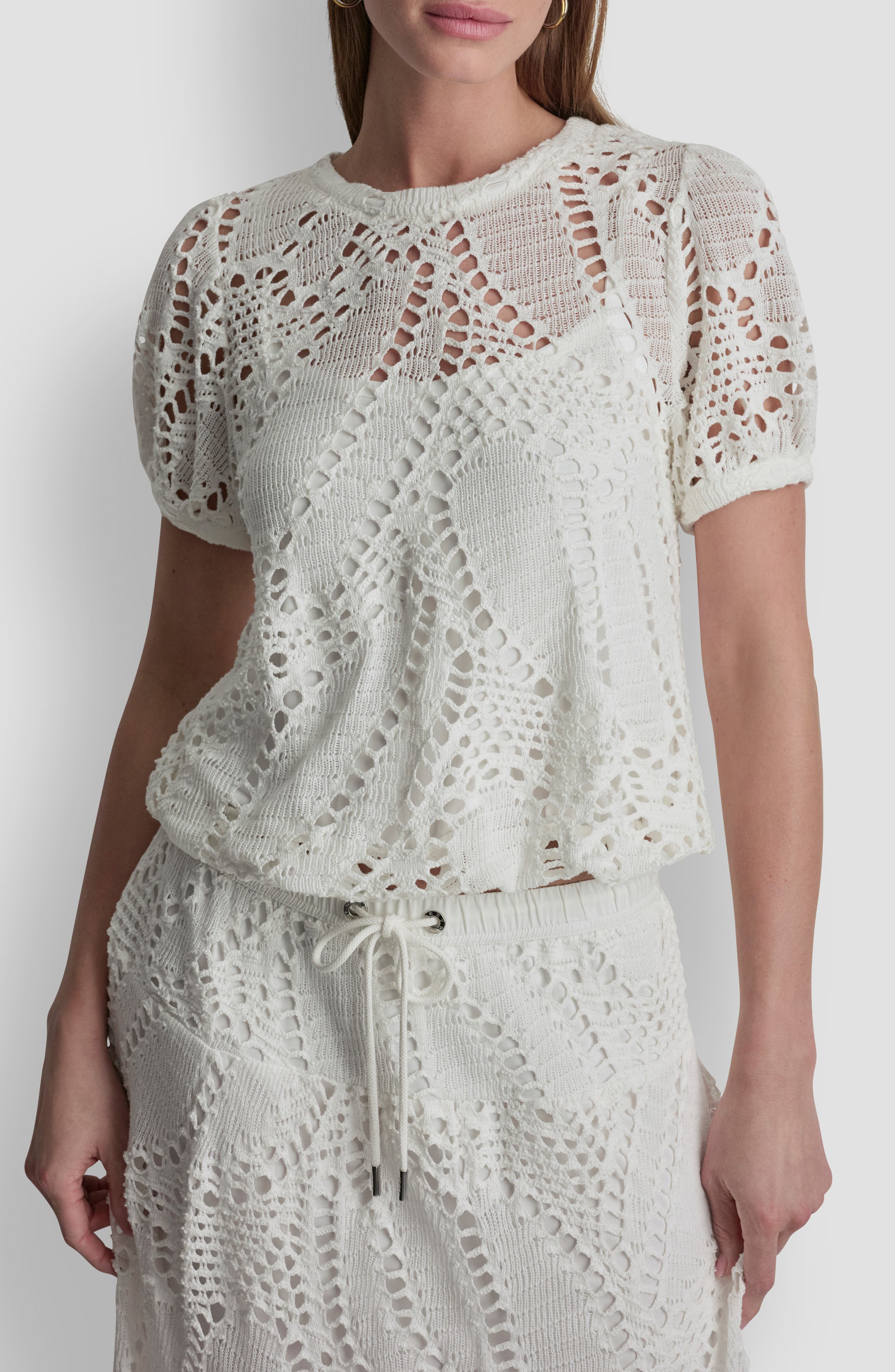 Leaf Open Stitch Cotton Blend Knit Top