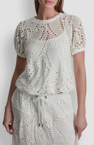 DKNY Leaf Open Stitch Cotton Blend Knit Top
