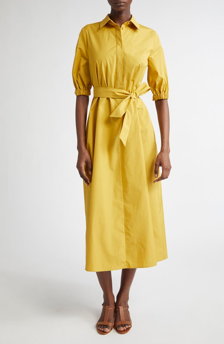 Max Mara Hoyo Cotton Belted Shirtdress, Main, color, Yellow