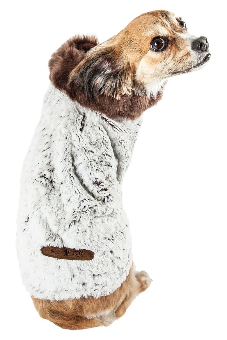 LUXE 'Purrlage' Designer Fur Dog Coat, Alternate, color, WHITE AND BROWN