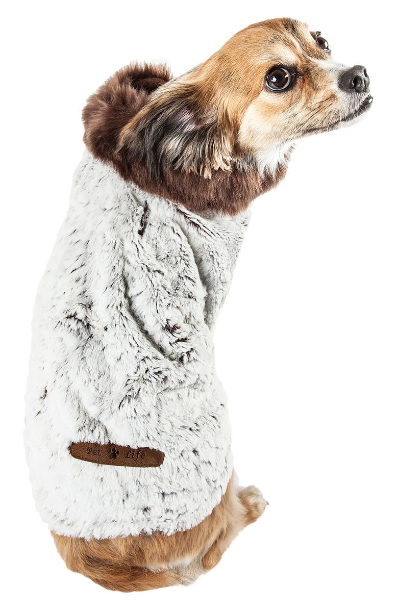 PET LIFE LUXE 'Purrlage' Designer Fur Dog Coat, Alternate, color, White And Brown