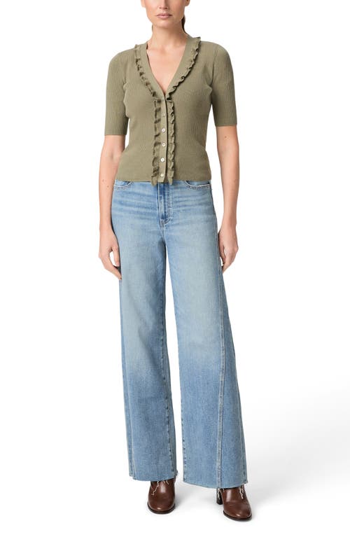 Paige Demetra Ruffle Rib Short Sleeve Cardigan In Green