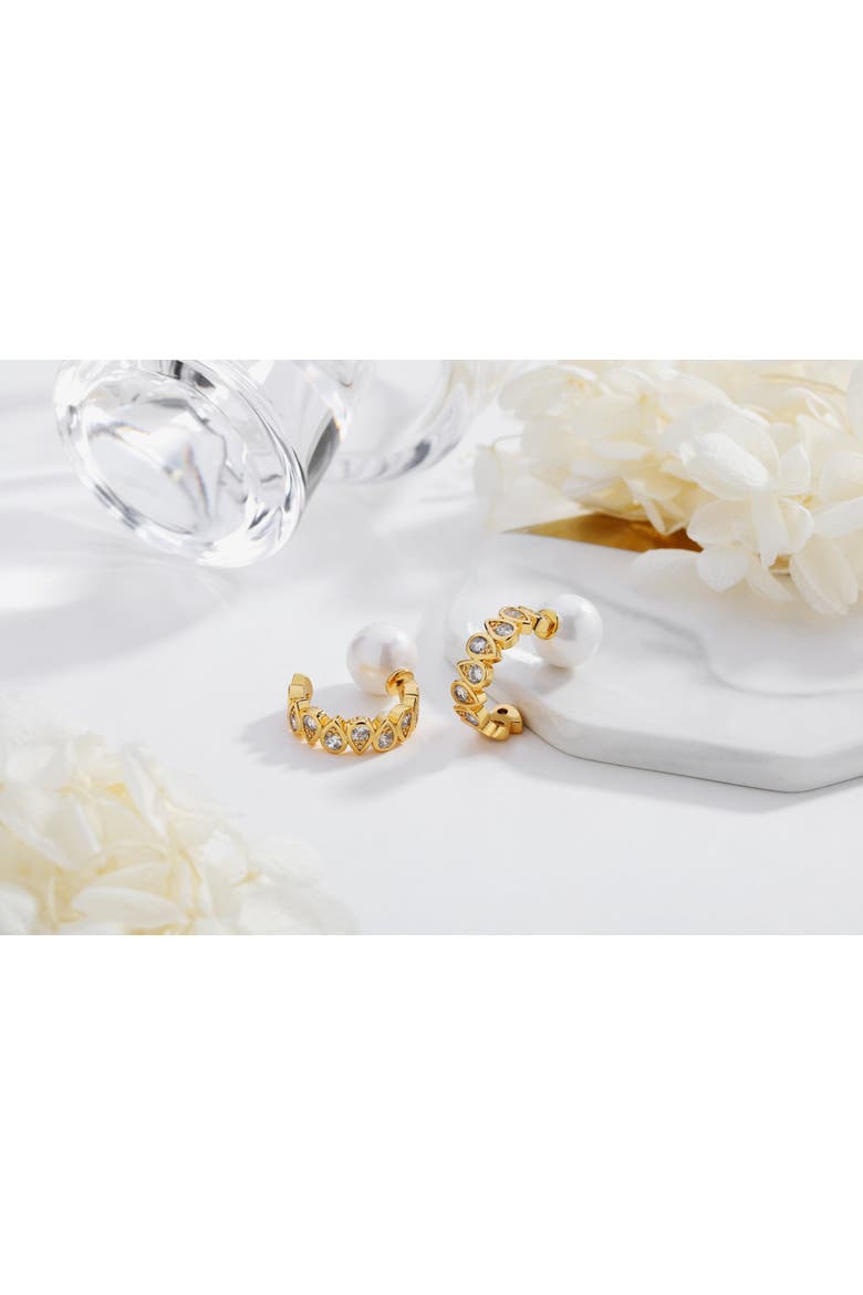 Teardrop Zirconia Hoop Earrings, Alternate, color, Gold