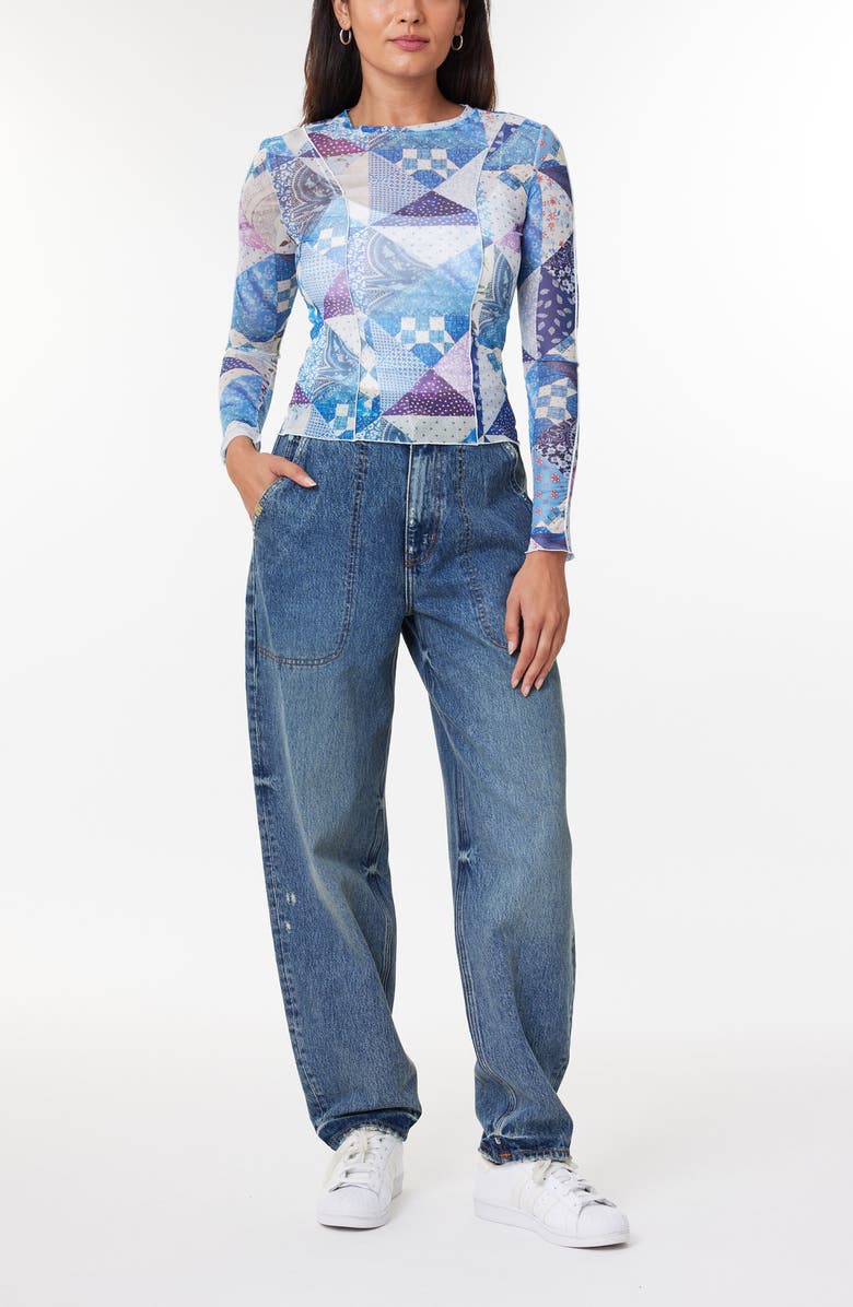 Scotch & Soda Mixed Print Long Sleeve Mesh Top, Alternate, color, 