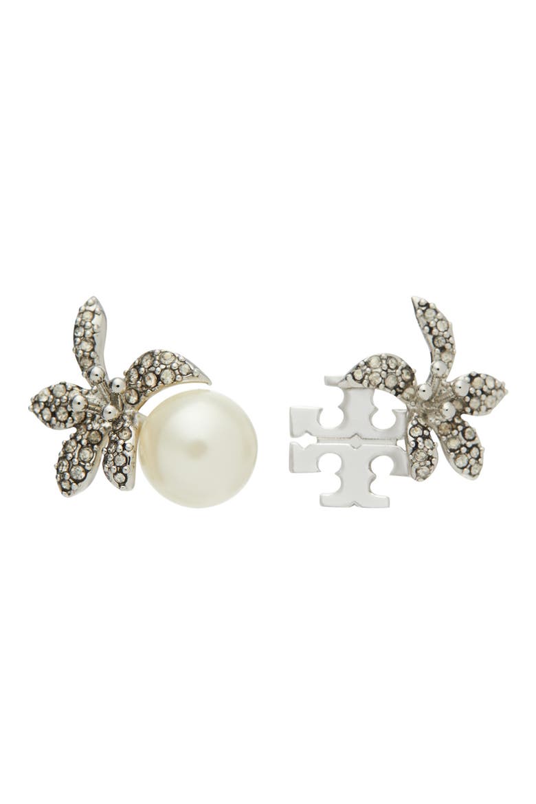 Moondance Flower Stud Earrings, Main, color, TORY SILVER / PEARL / CRYSTAL