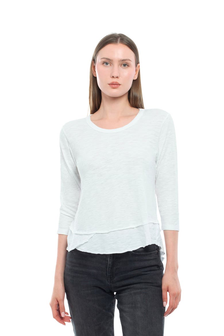 Shrunken Crew 3/4 Sleeve Mock Layer Tee, Main, color, White
