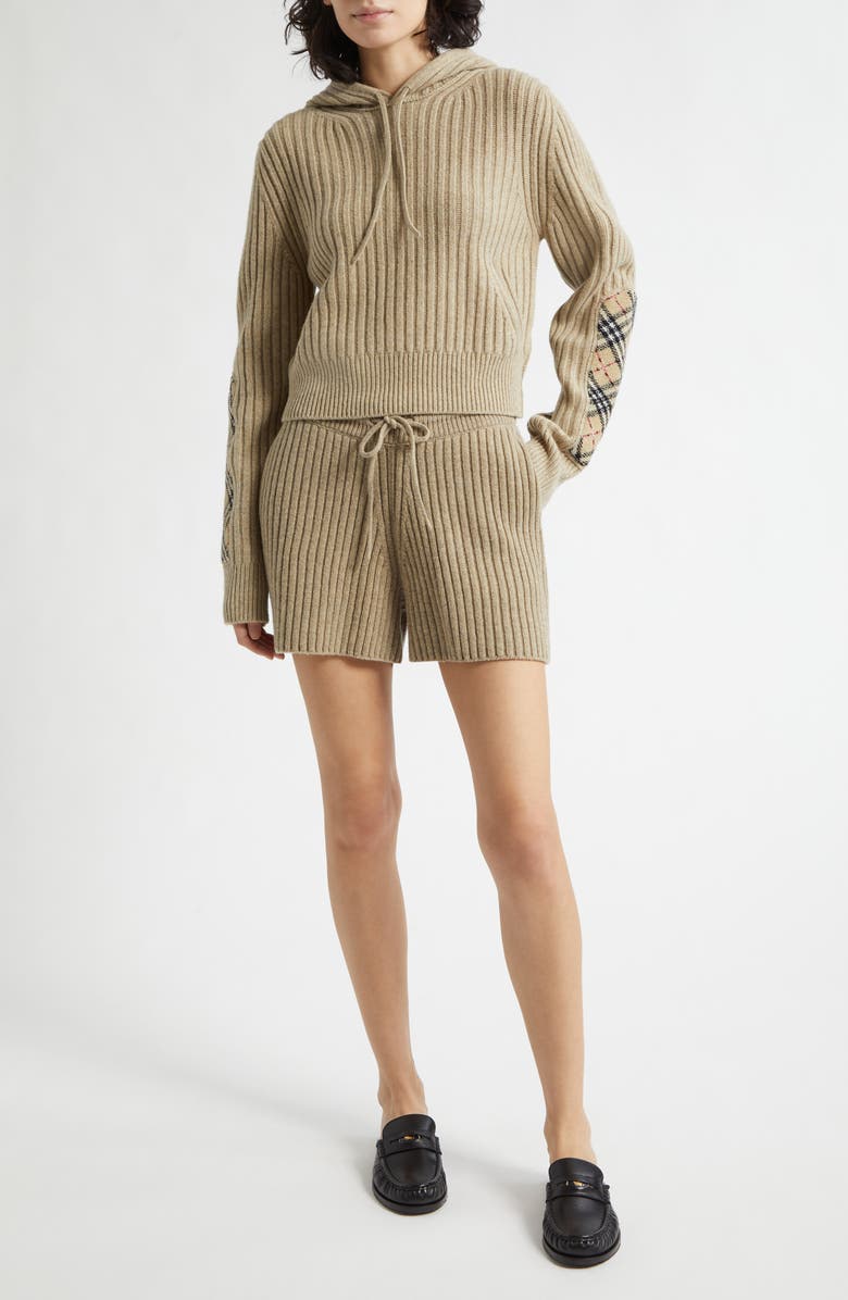 Burberry Peggy Rib Wool & Cashmere Shorts, Alternate, color, Light Brown Melange