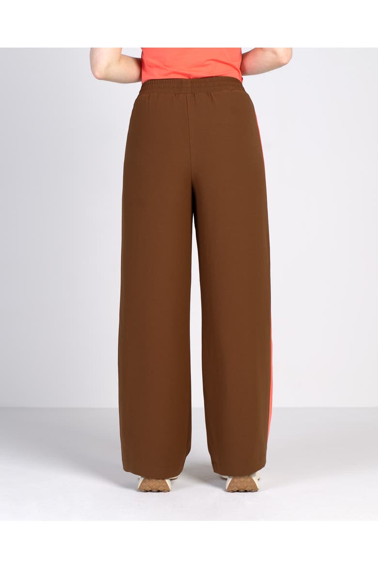 Drawstring Waist Side Stripe Trousers, Alternate, color, Light Chocolate & Coral Stripe