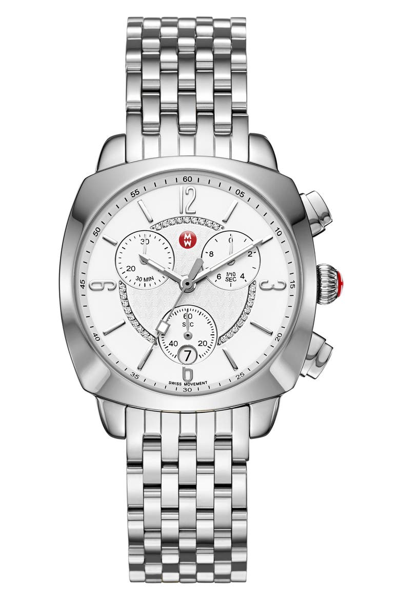 Ascalon Diamond Dial Chronograph Watch Head & Bracelet, 38mm, Main, color, SILVER/ WHITE/ SILVER