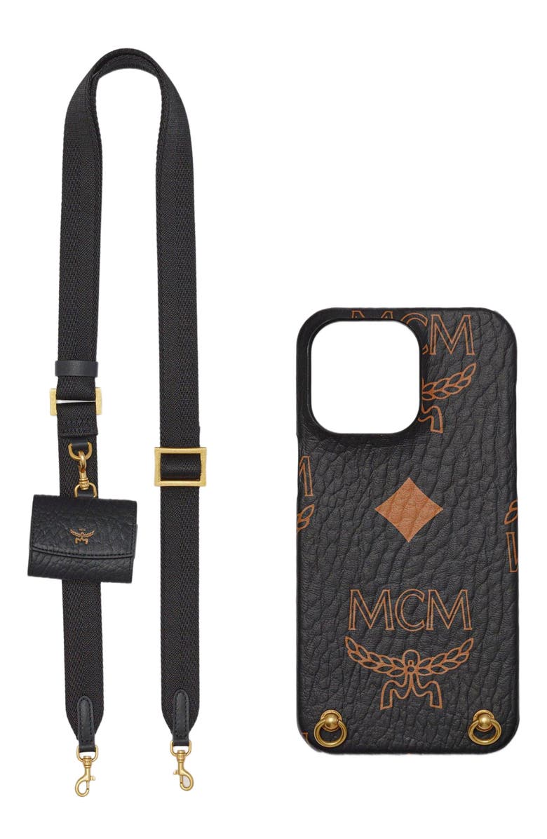 MCM iPhone 15 Pro Max Case w/ AirPods Pro Charm in Maxi Visetos, Alternate, color,