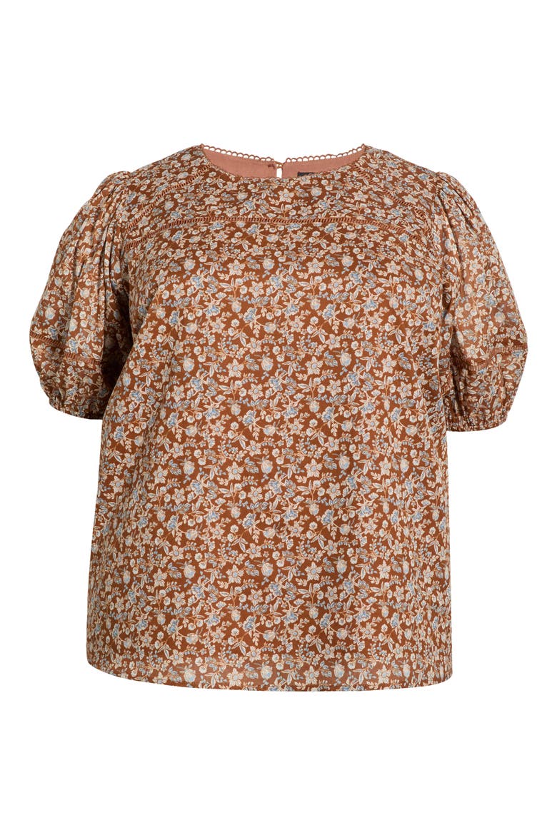 Ramsey Mawlin Floral Puff Sleeve Cotton Top, Alternate, color, BROWN-MULT