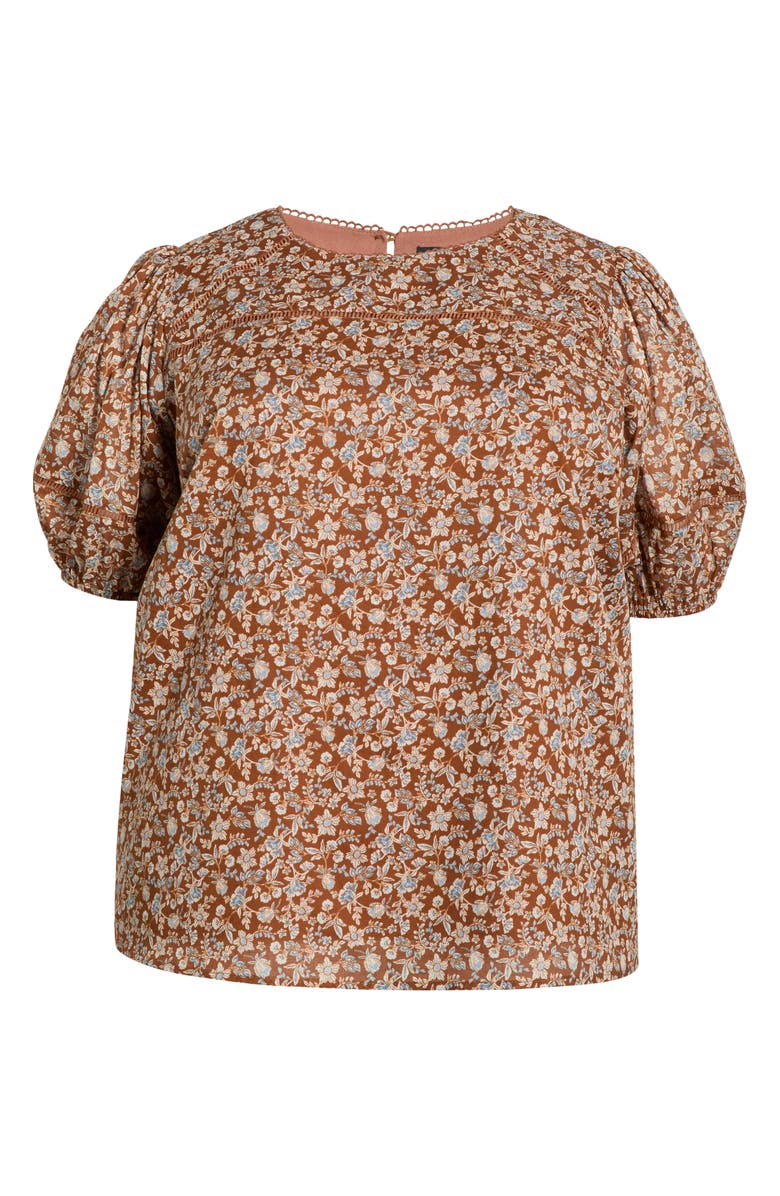 SUGARLIPS Ramsey Mawlin Floral Puff Sleeve Cotton Top, Main, color, Brown-Mult