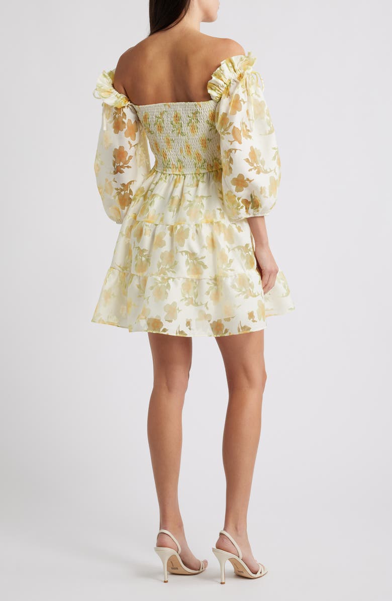 LAYERED WITH LOVE Floral Puff Sleeve Tiered Mini Sundress, Alternate, color, Yellow Fade
