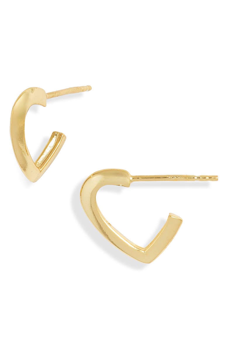 Argento Vivo Sterling Silver Mini Heart Hoop Earrings, Main, color, Gold