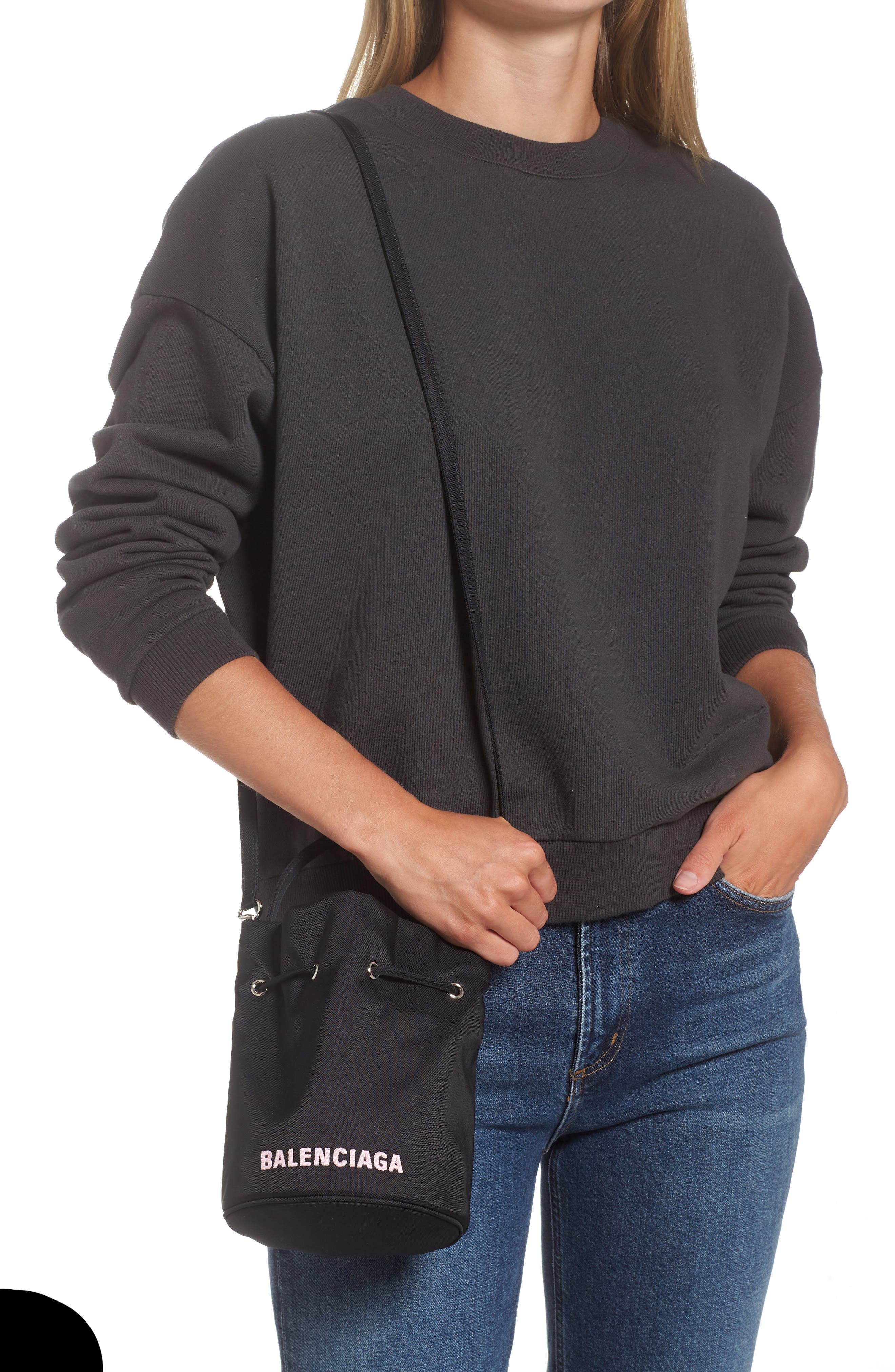 Balenciaga Extra Small Wheel Logo Bucket Bag, Alternate, color, 