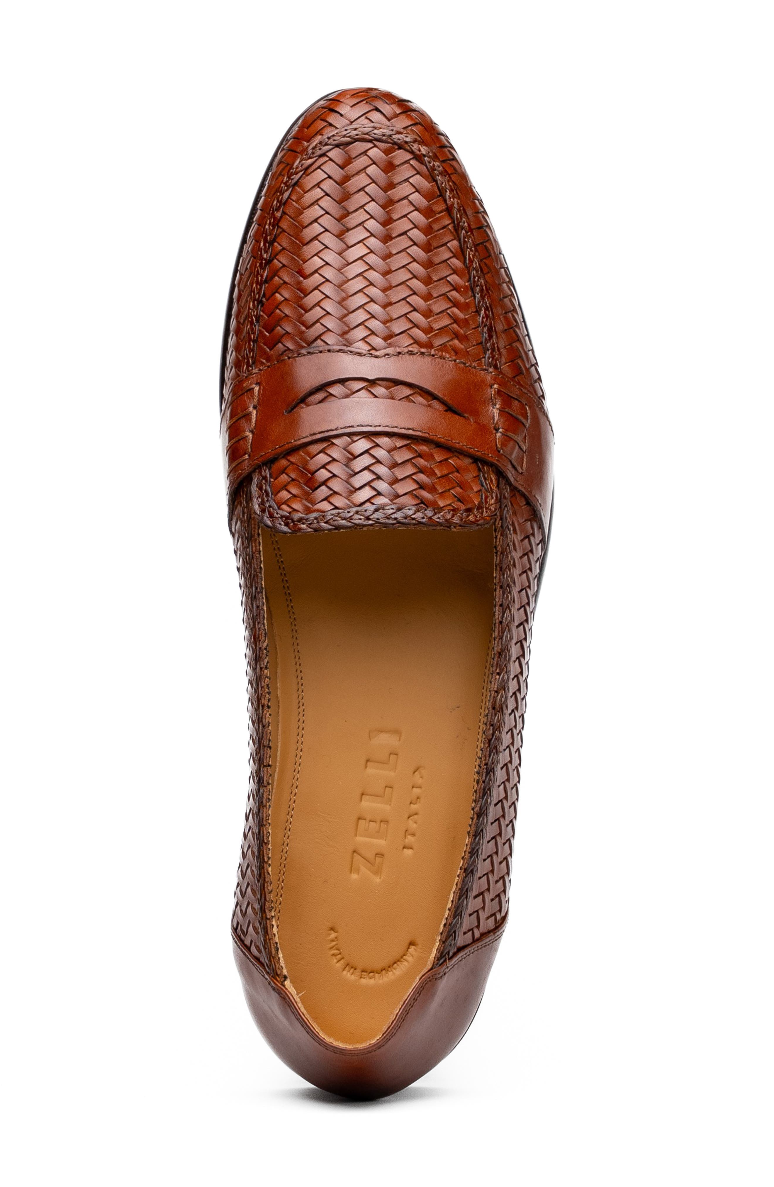 Zelli Italia Nicola Woven Penny Loafer, Alternate, color, Cognac