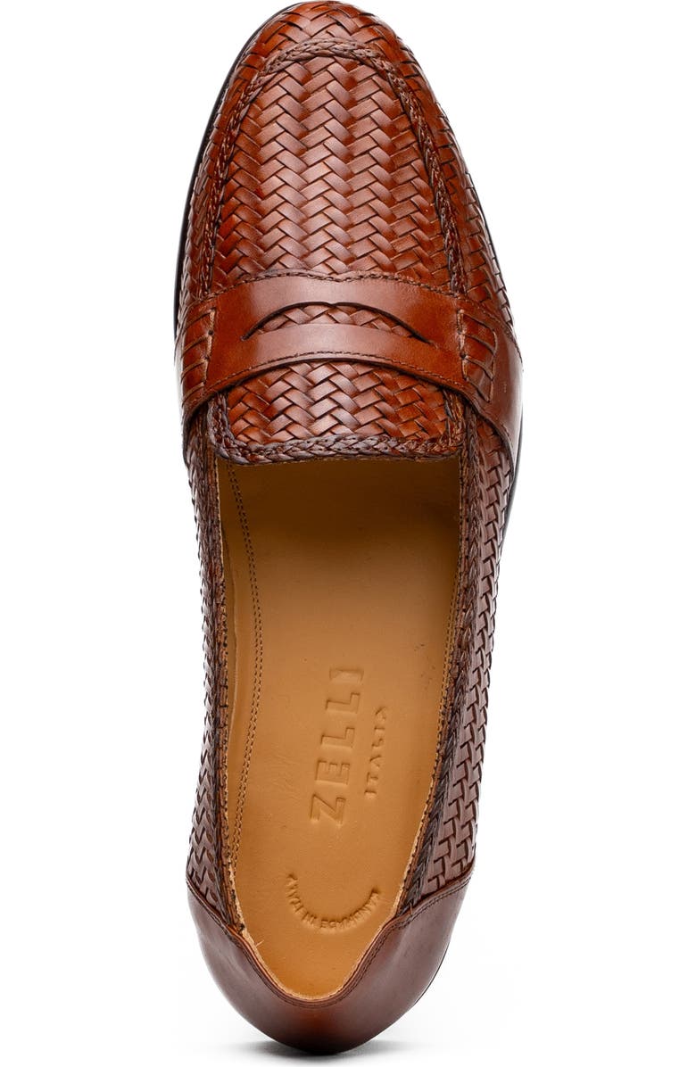 Zelli Italia Nicola Woven Penny Loafer, Alternate, color, Cognac