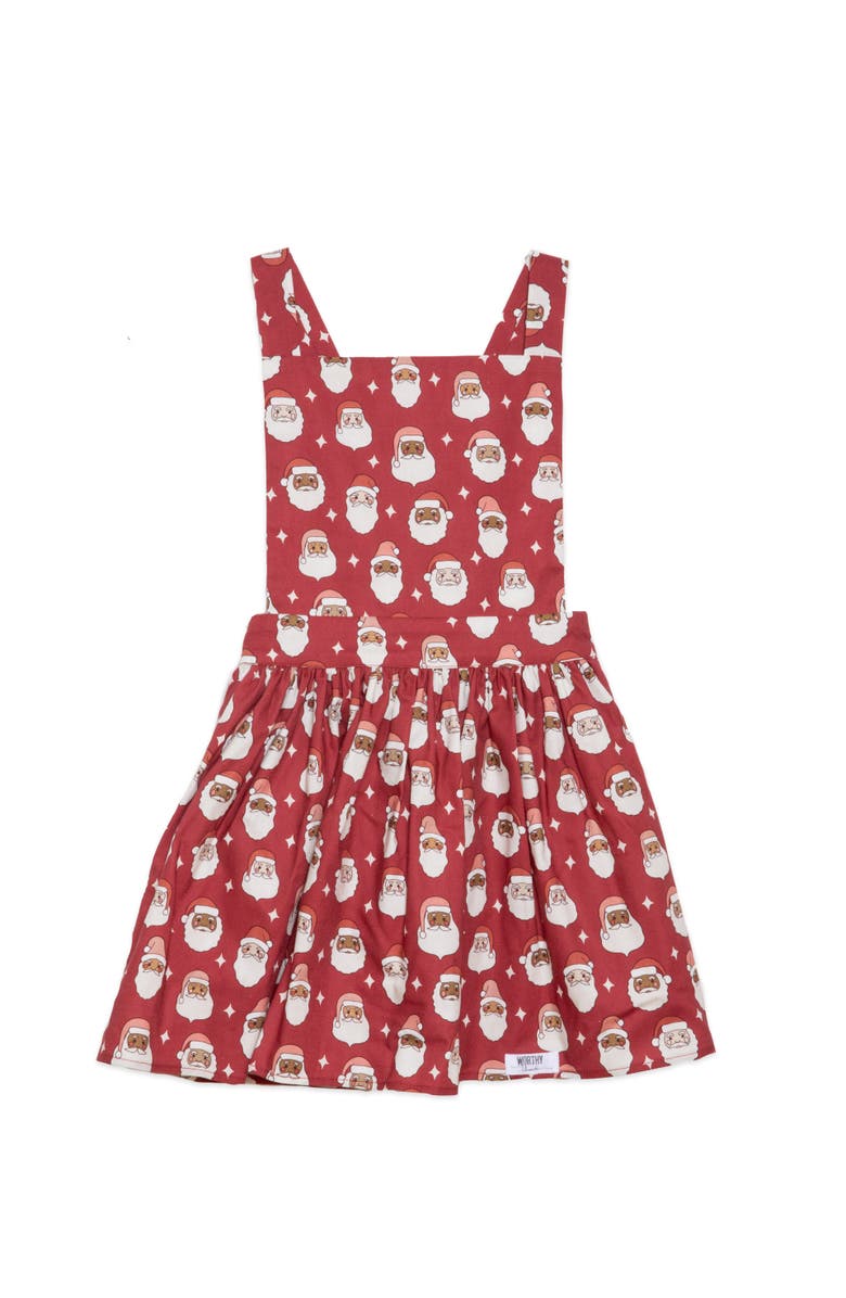WORTHY THREADS Girls Holiday Pinafore Dress, Main, color, Santas