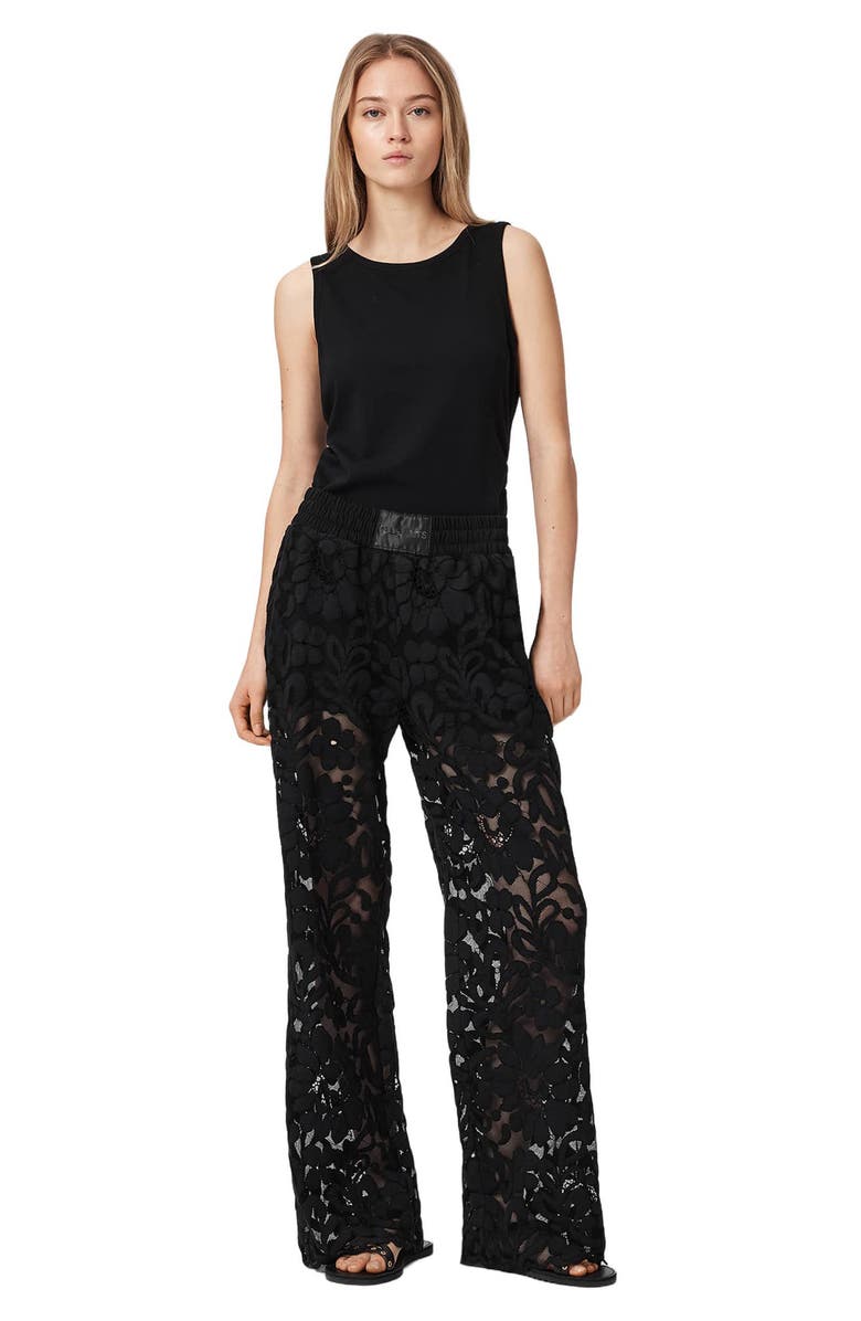 AllSaints Amelie Lace Wide Leg Trousers, Alternate, color, Black