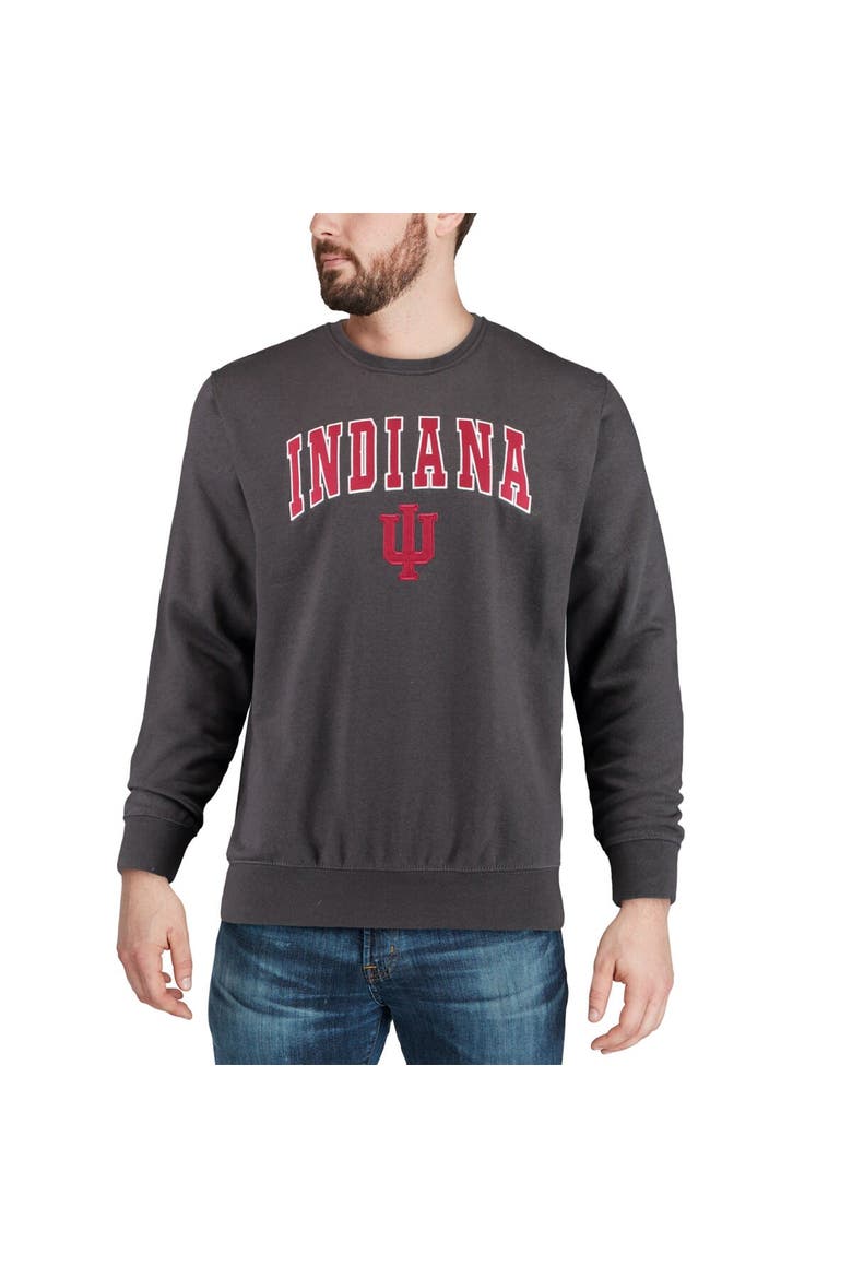 Men's Colosseum Charcoal Indiana Hoosiers Arch & Logo Crew Neck Sweatshirt, Alternate, color, Charcoal
