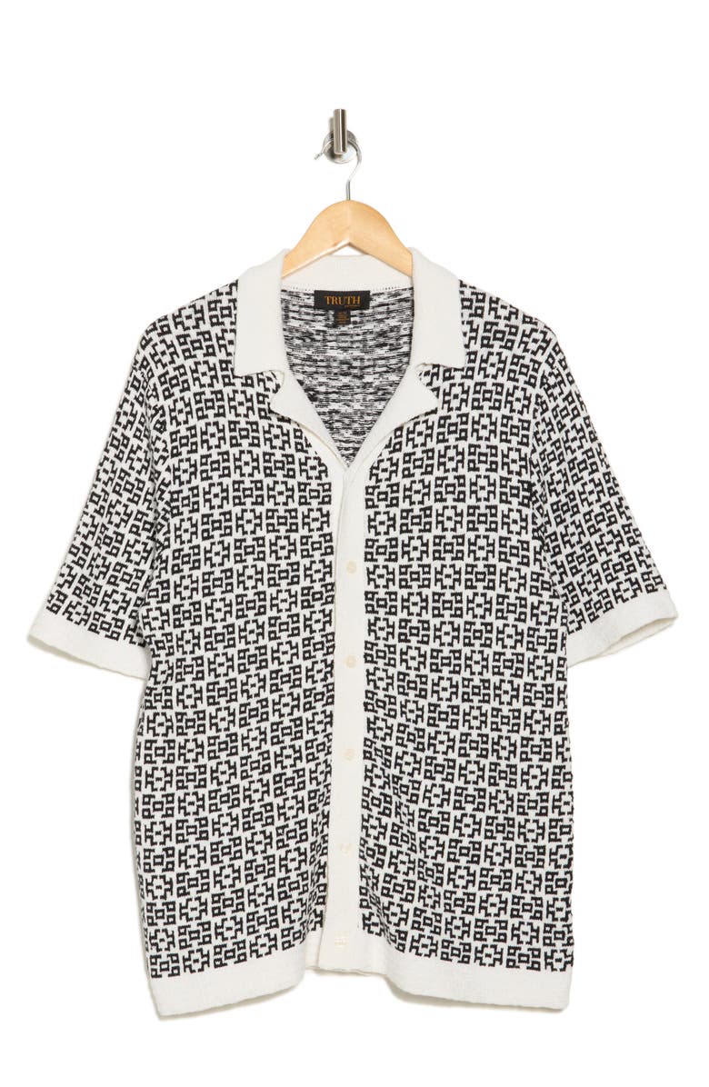 TRUTH Jacquard Short Sleeve Cardigan, Alternate, color, Black/ Ivory