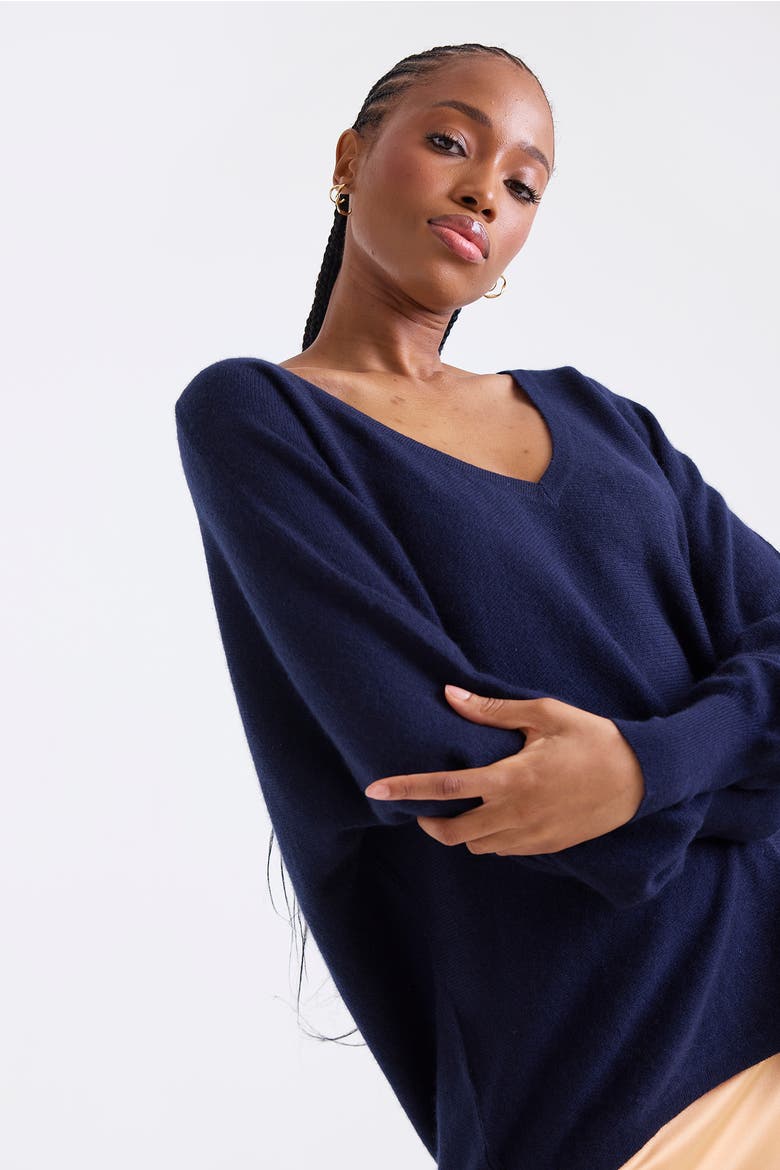 Paros V-Neck 100% Cashmere Sweater, Alternate, color, NAVY