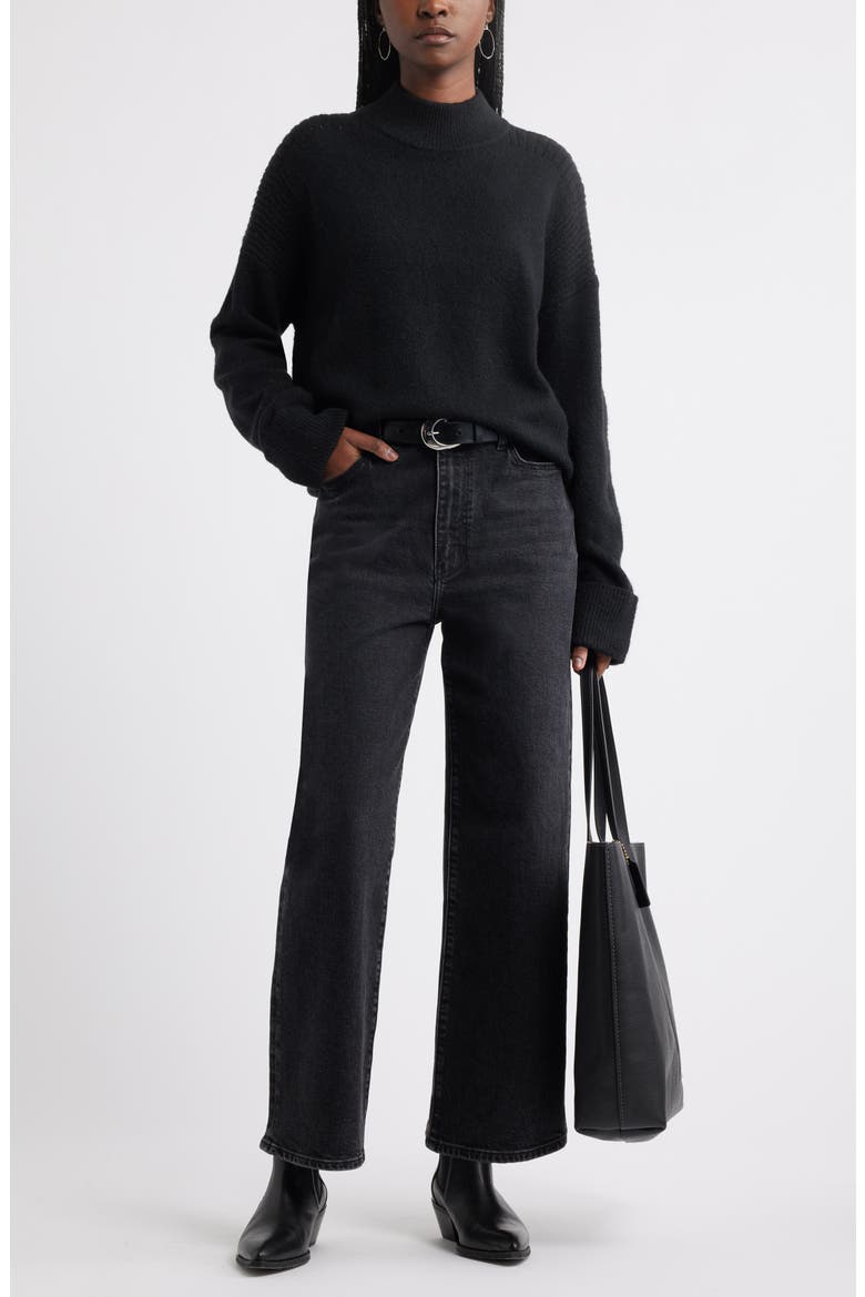 Rib Detail Mock Neck Sweater, Alternate, color, BLACK