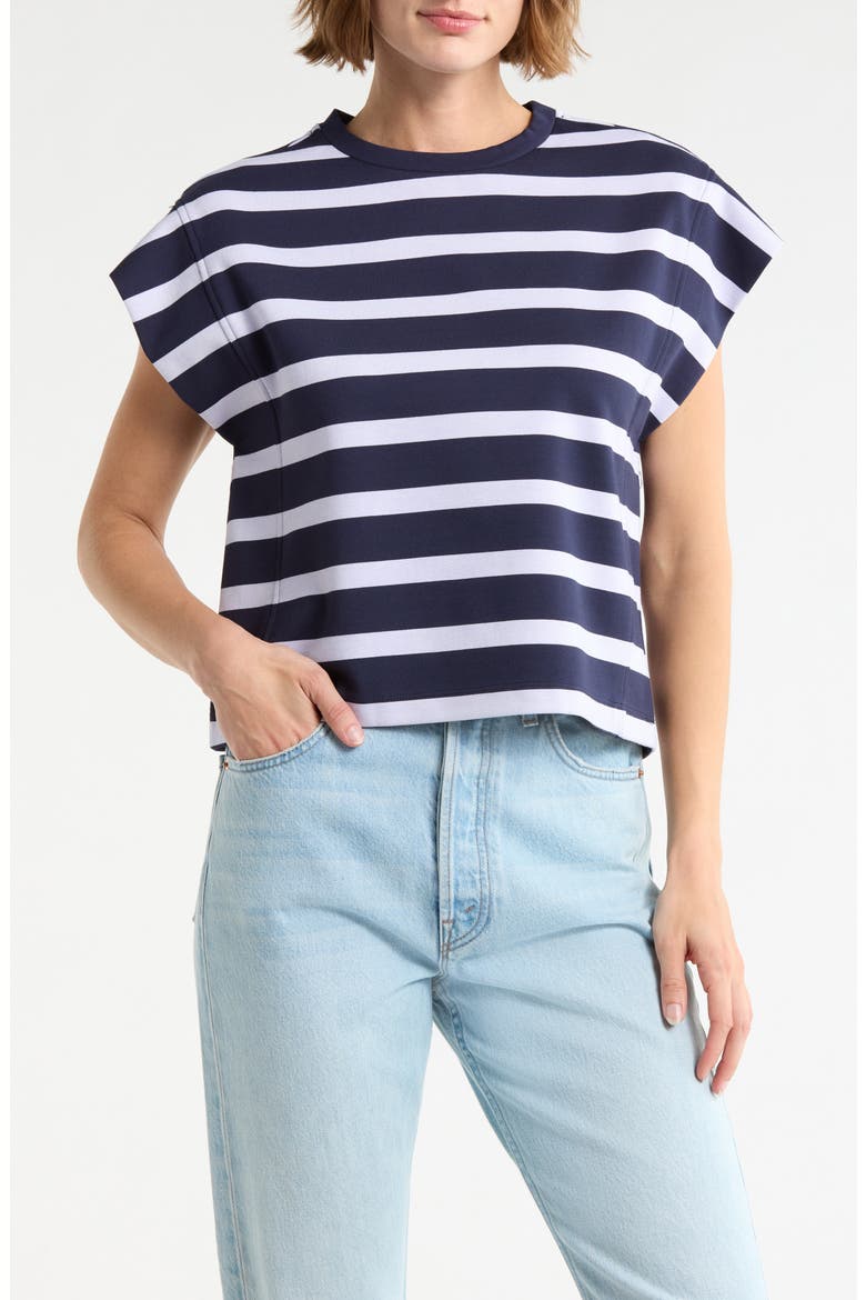 Stripe Cap Sleeve Top, Main, color, NAVY/ IVORY