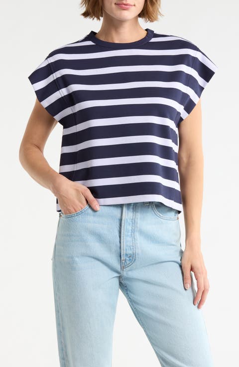 Stripe Cap Sleeve Top