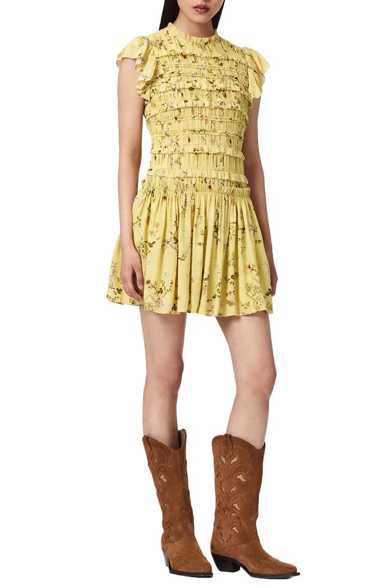 Lauren Floral Smock Bodice Minidress, Main, color, CARMEL PALE YELLOW