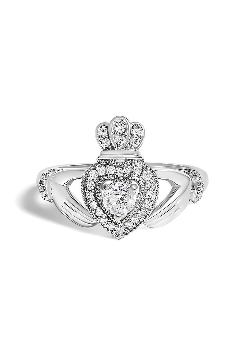14K White Gold 3/8 Cttw Diamond Claddagh Heart Ring, Main, color, White Gold