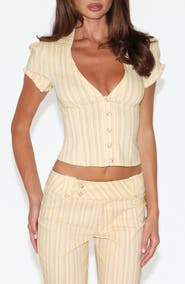 Tiger Mist Kittie Stripe Puff Sleeve Crop Shirt