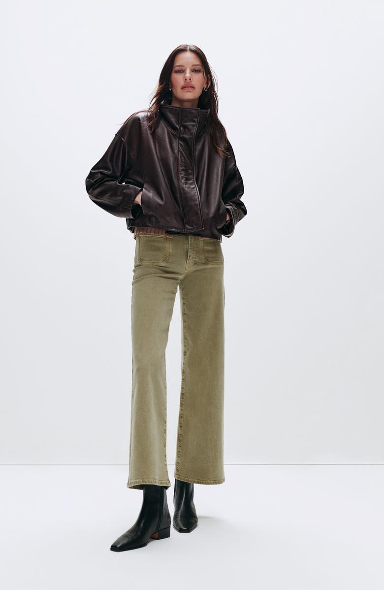 FRAME Le Slim Palazzo Patch Pocket High Waist Wide Leg Jeans, Alternate, color, Olive Grove