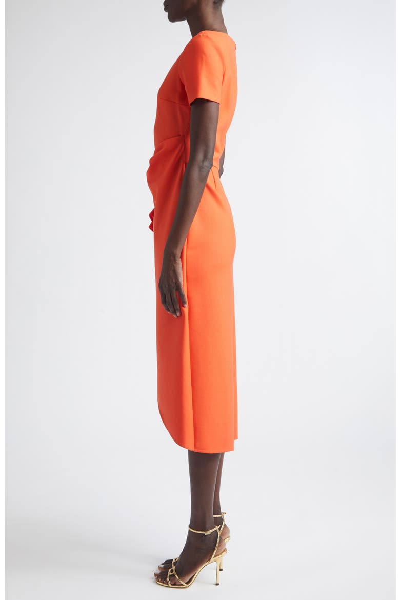 Short Sleeve Draped Waist Stretch Virgin Wool Blend Day Dress, Alternate, color, PAPRIKA