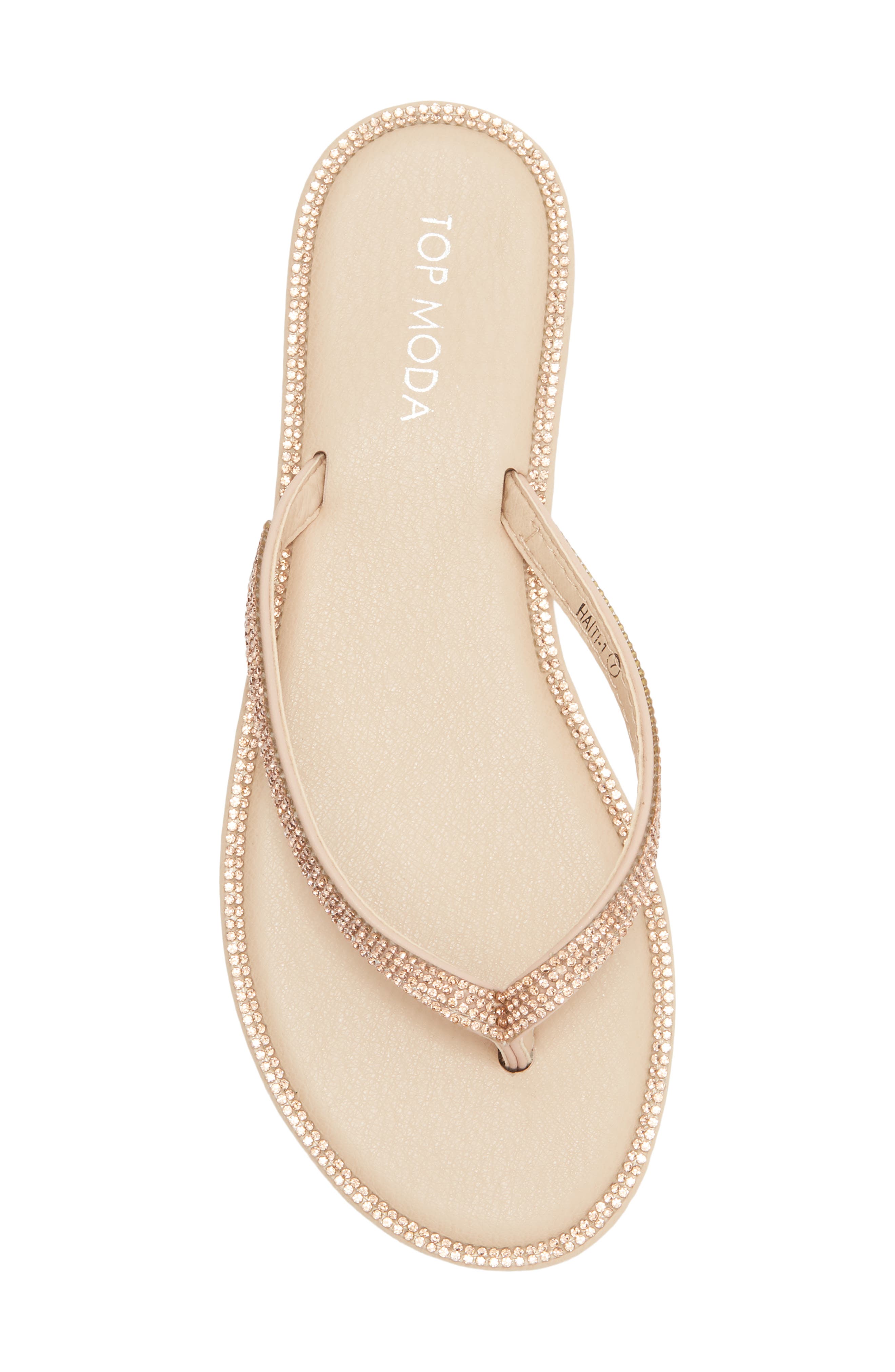 TOP MODA Haiti Rhinestone Embellished Flip Flop, Alternate, color, Rose Gold Pu