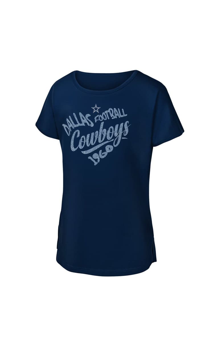 Outerstuff Girls Youth Navy Dallas Cowboys Script Heart Dolman T-Shirt, Main, color, Navy