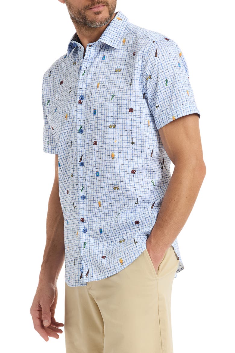 Brew & Chew Short Sleeve Button-Up Shirt, Alternate, color, WHITE