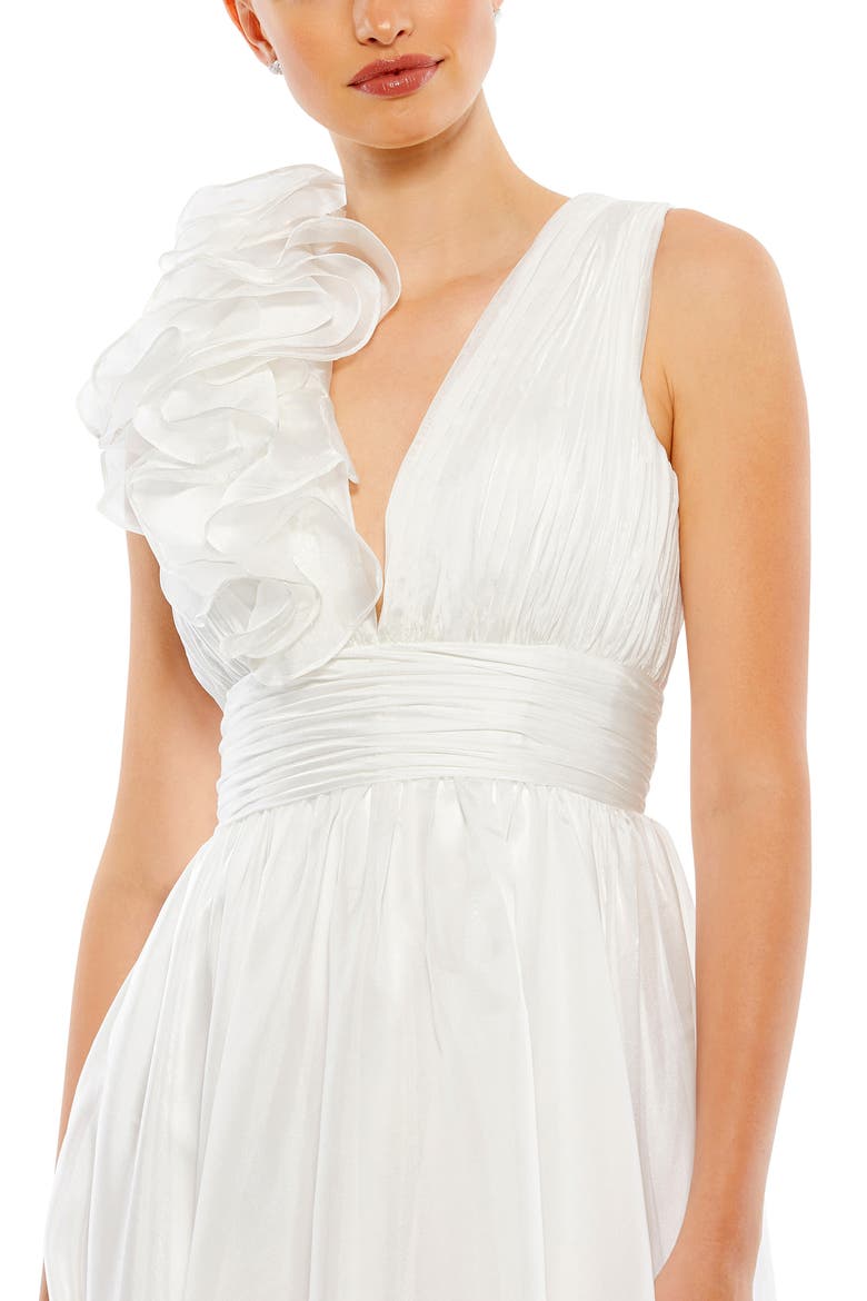 Rosette Plunge Neck A-Line Dress, Alternate, color, WHITE