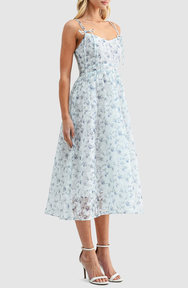Lush Floral Tie Strap Fit & Flare Midi Dress, Alternate, color, Blue Floral