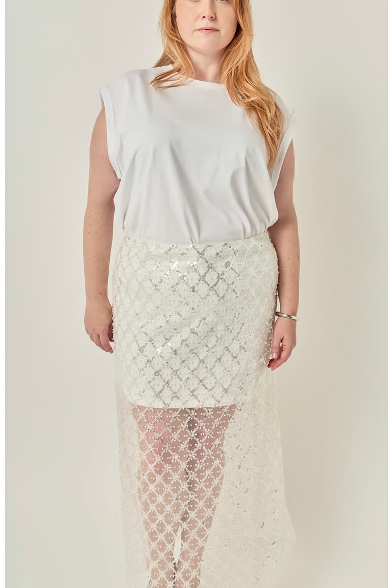 Embellished Mesh Maxi Skirt, Alternate, color, WHITE