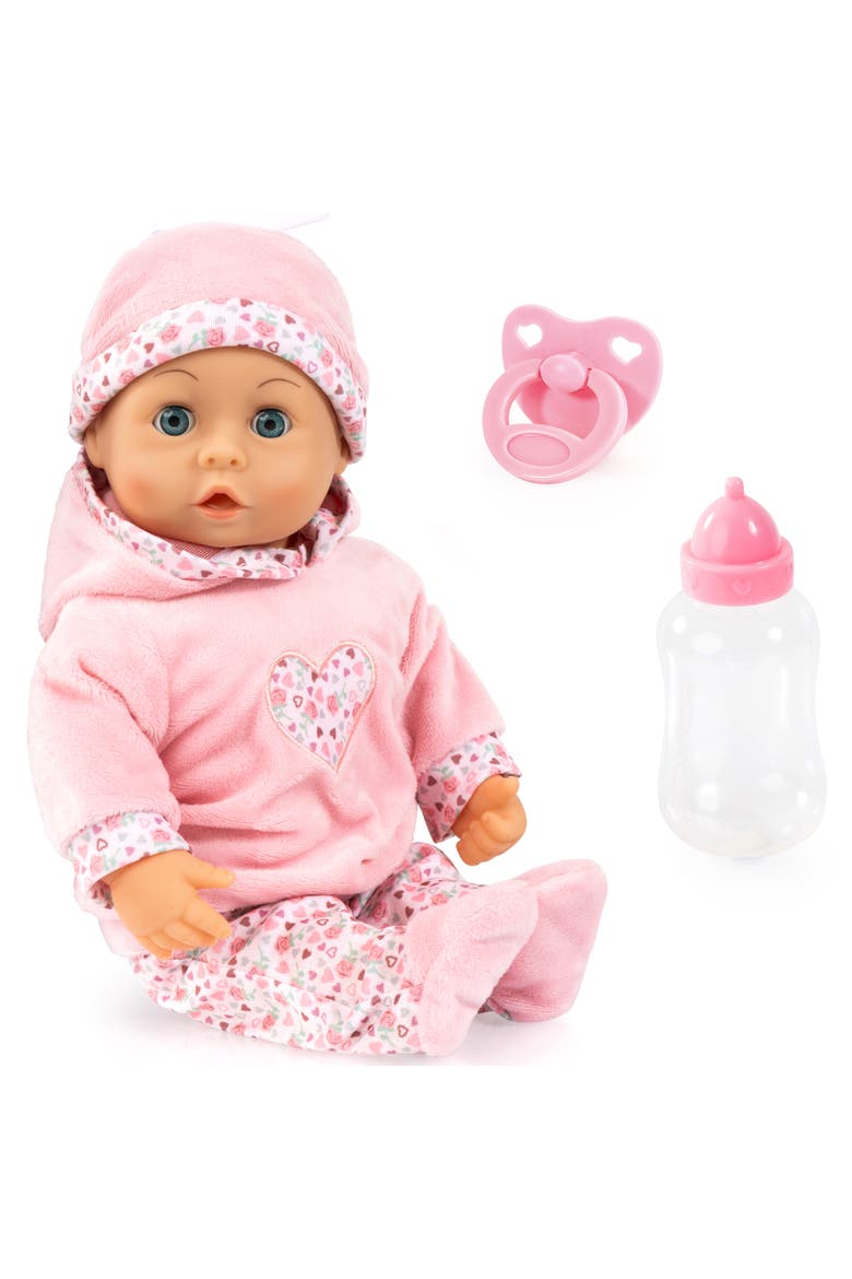 First Words Baby, Pink Hearts Hoodie Outfit, 15 Inch Soft Body Doll, Toddler 18mo+, Main, color, Multicolored