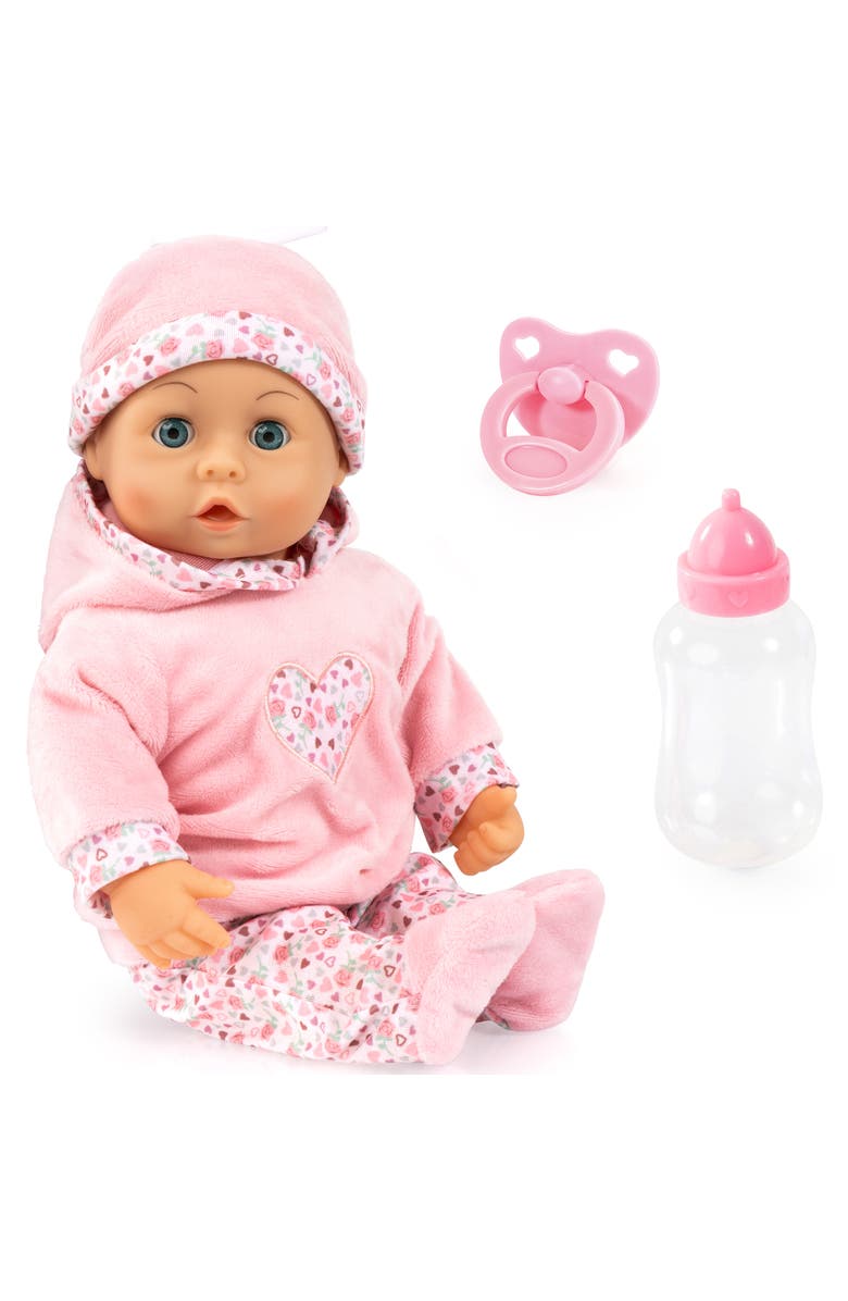 Bayer Design First Words Baby, Pink Hearts Hoodie Outfit, 15 Inch Soft Body Doll, Toddler 18mo+, Main, color, Multicolored