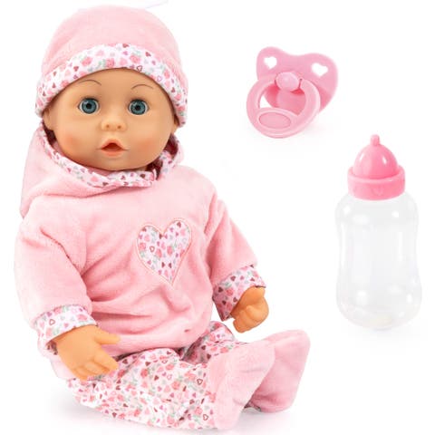 First Words Baby, Pink Hearts Hoodie Outfit, 15 Inch Soft Body Doll, Toddler 18mo+