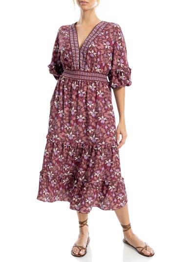 Max Studio Elbow Sleeve Ruffle Midi Dress