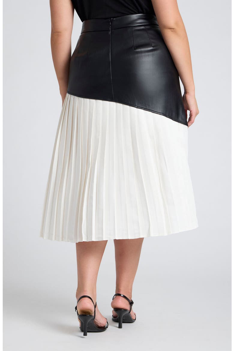 Mixed Media Pleated Skirt, Alternate, color, BLACK AND WHITE