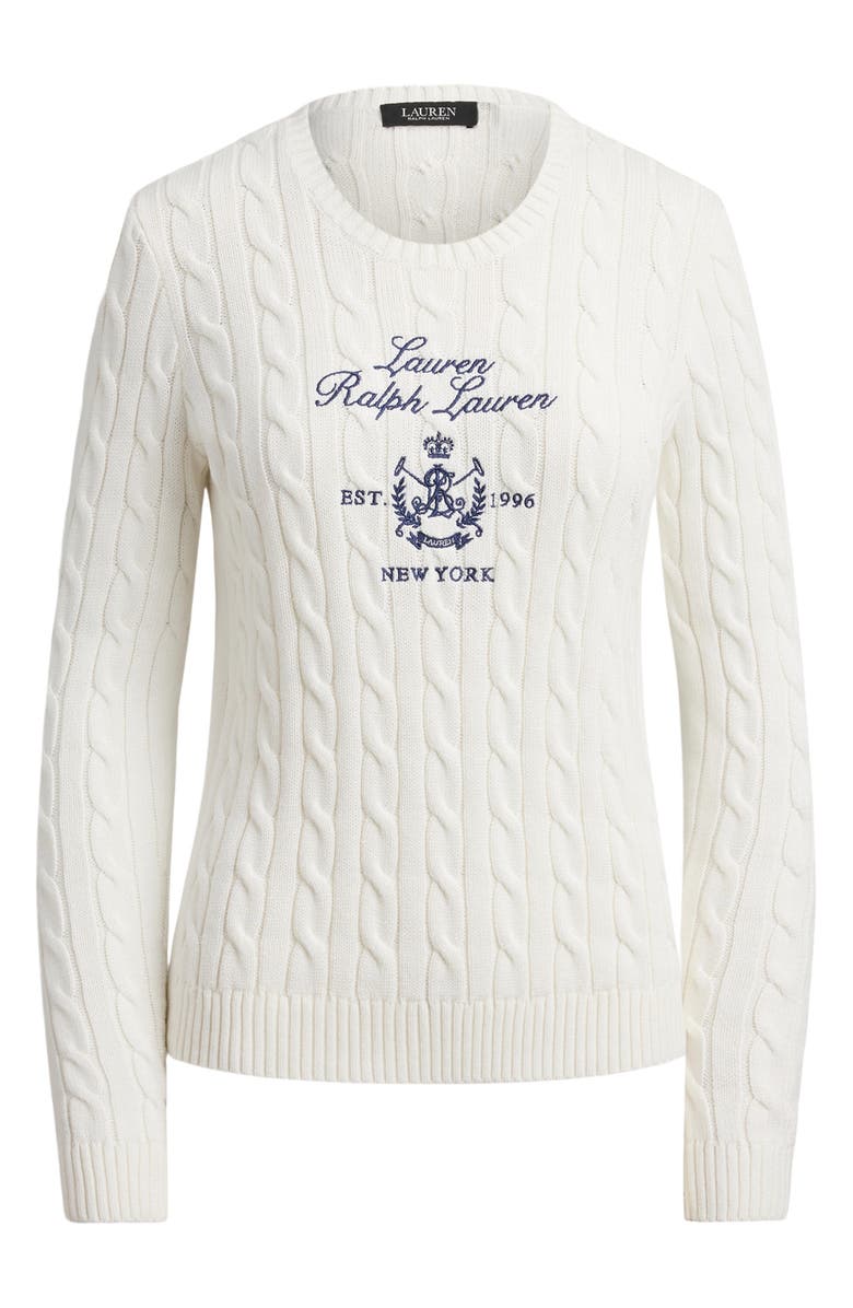 Lauren Ralph Lauren Cable Knit Embroidered Sweater, Alternate, color, White