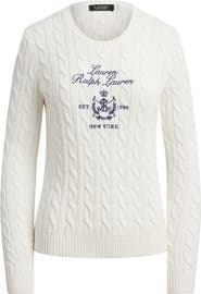 Lauren Ralph Lauren Cable Knit Embroidered Sweater